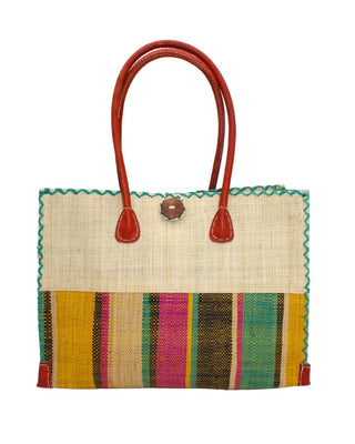 Zafran Two Tone Wide Stripe Straw Beach Bag - The South Apparel
