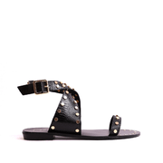 Gold Studded Ankle Sandals in Black - The South Apparel