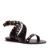 Gold Studded Ankle Sandals in Black - The South Apparel